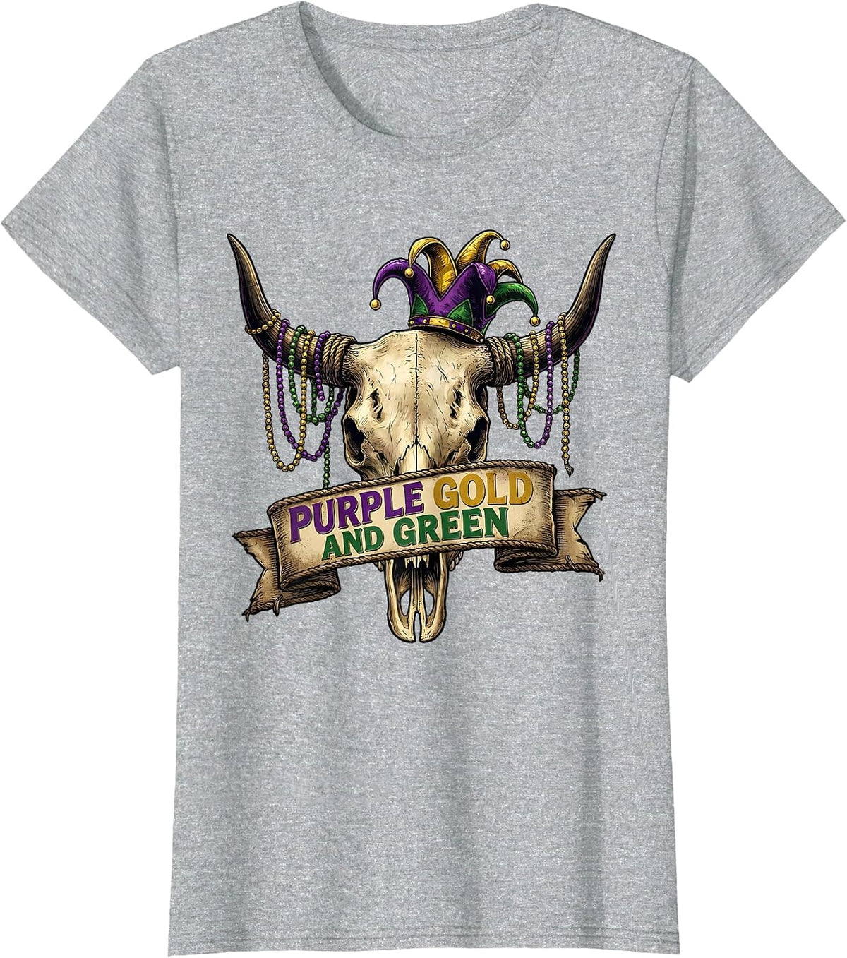 Purple Gold and Green Mardi Gras Celebration Design T-Shirt - Heather Grey