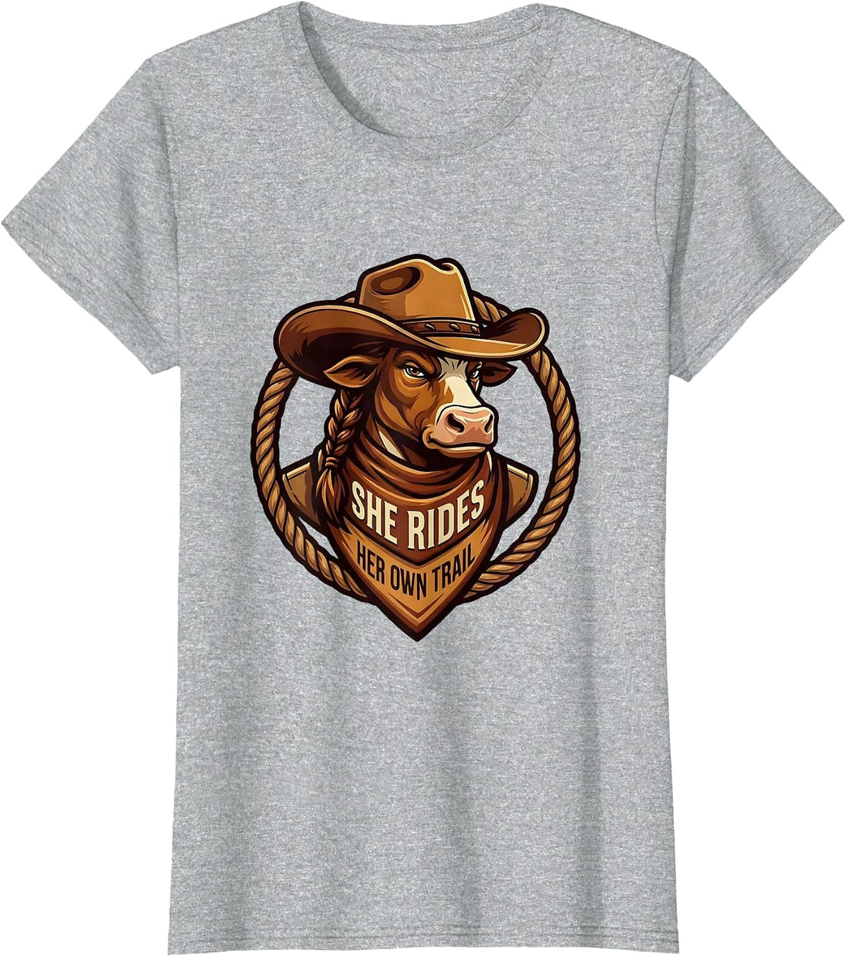 Women's She Rides Her Own Trail Cowgirl Design T-Shirt - Heather Grey
