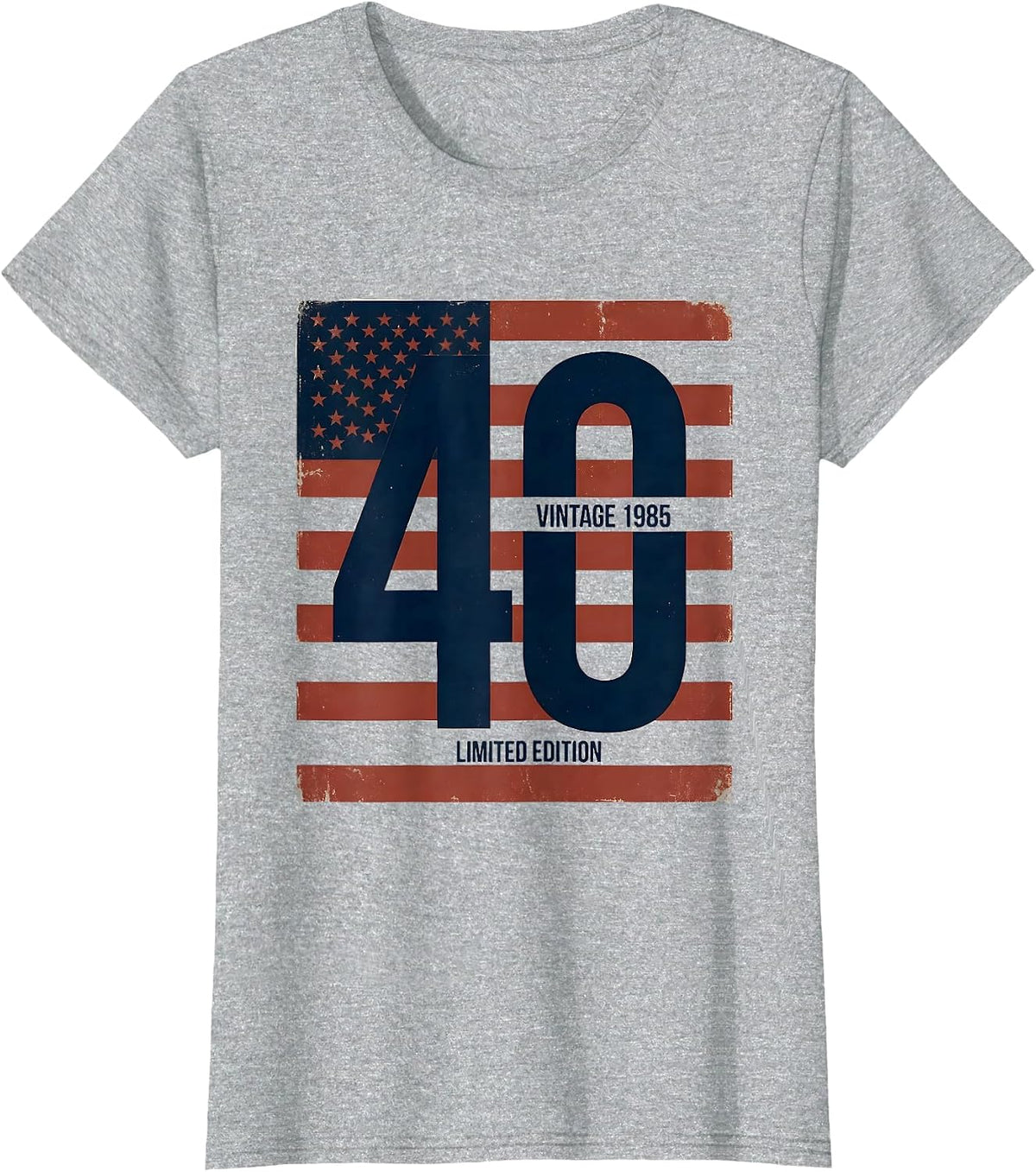 Women's Vintage 1985 Limited Edition 40 USA Flag Milestone Birthday T-Shirt - Heather Grey