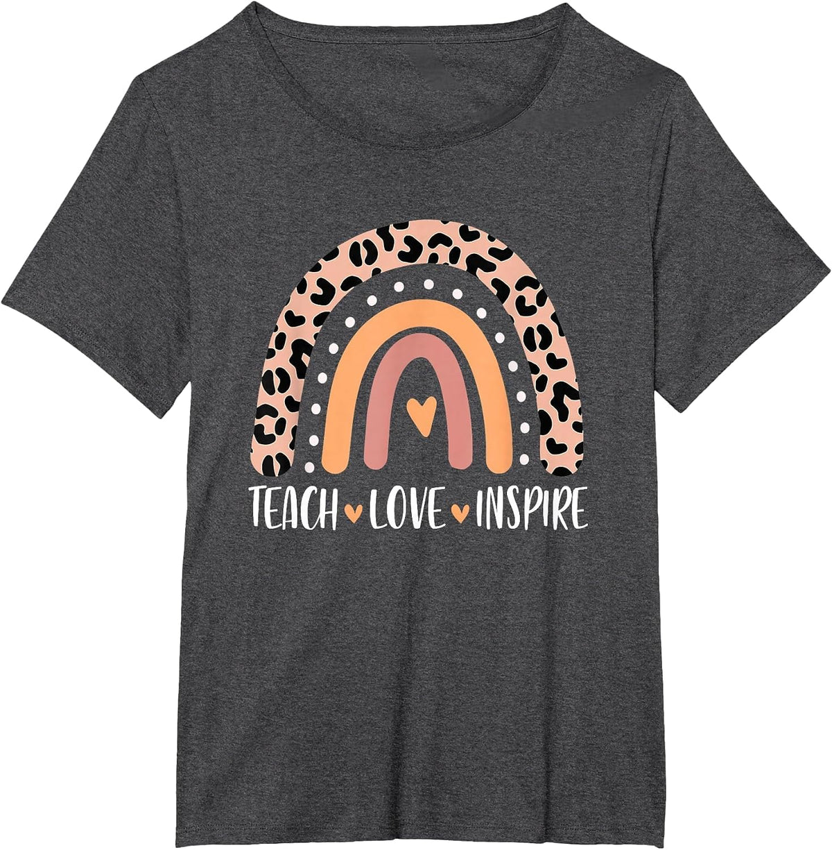 Boho Leopard Rainbow Teacher Life Teach Love Inspire T-Shirt - Dark Heather Grey