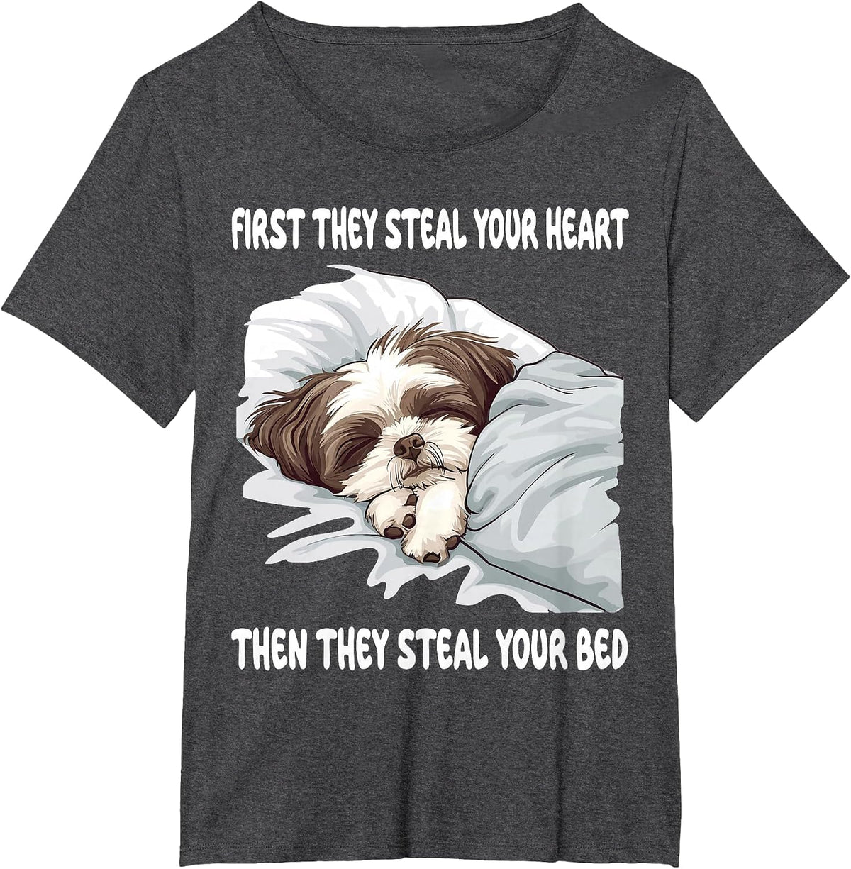 Shih Tzu Sleeping Pajamas Nightgown T-Shirt - Dark Heather Grey