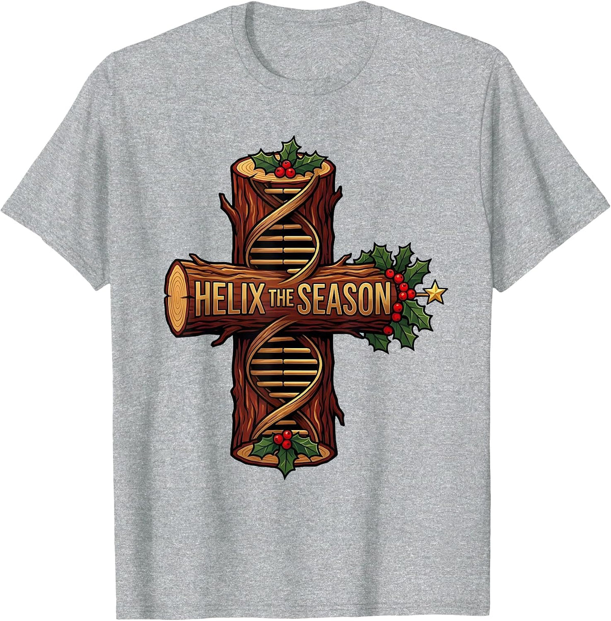 Men's Helix the Season Science Teacher DNA Helix Christmas Humor T-Shirt - Heather Grey