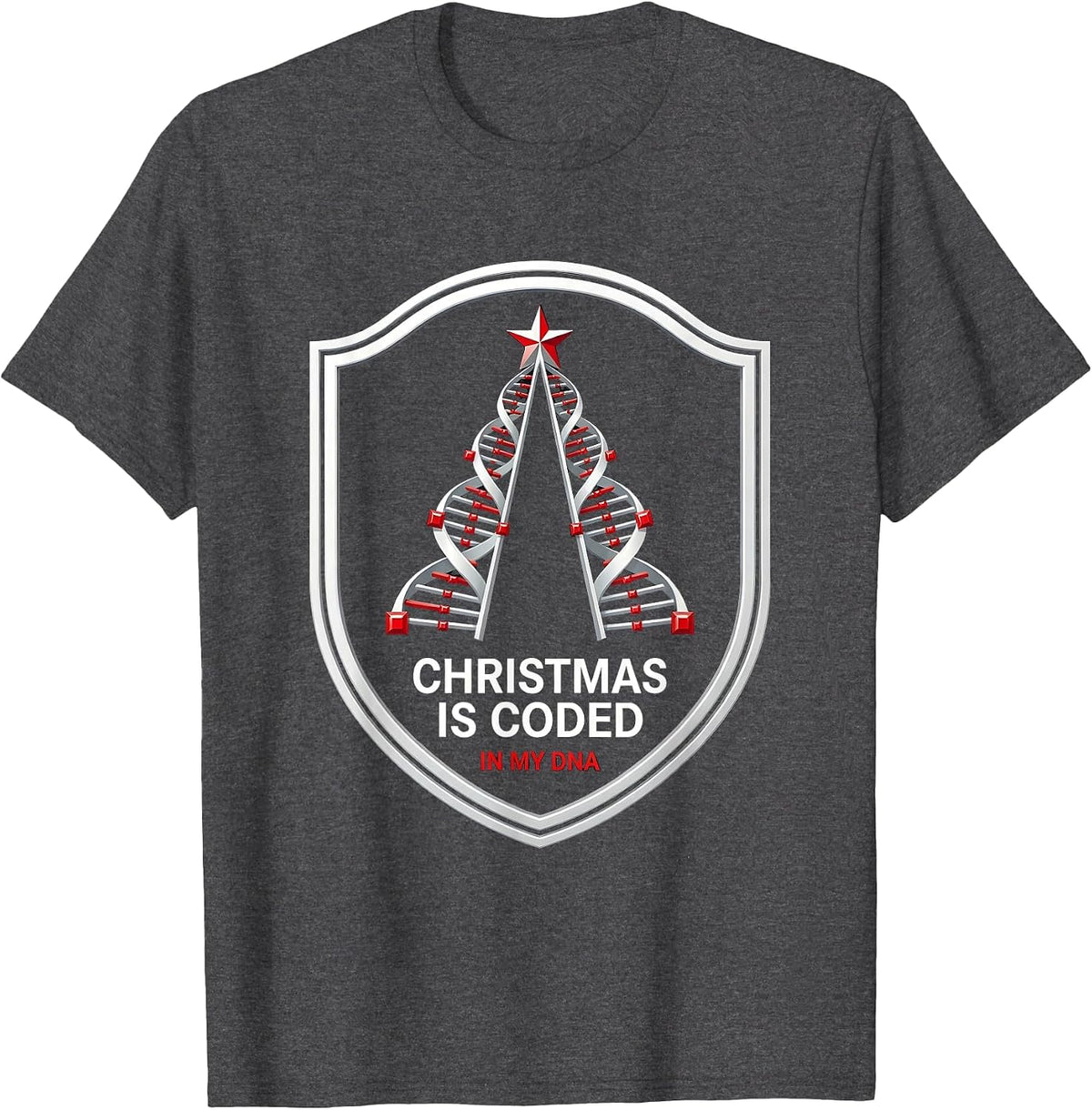 Christmas Is Coded in My DNA Funny Science Teacher Gift T-Shirt - Dark Heather Grey