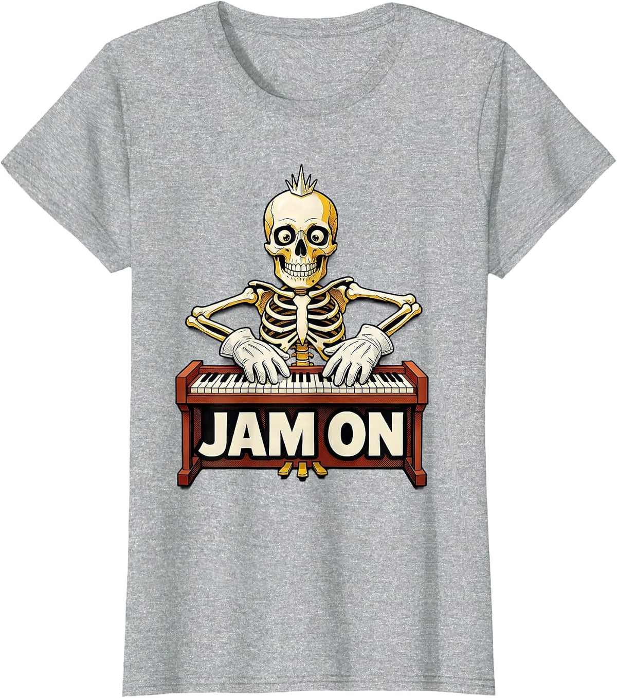 Women's Jam On Retro Cartoon Punk Rock Skeleton Skull Halloween T-Shirt - Heather Grey