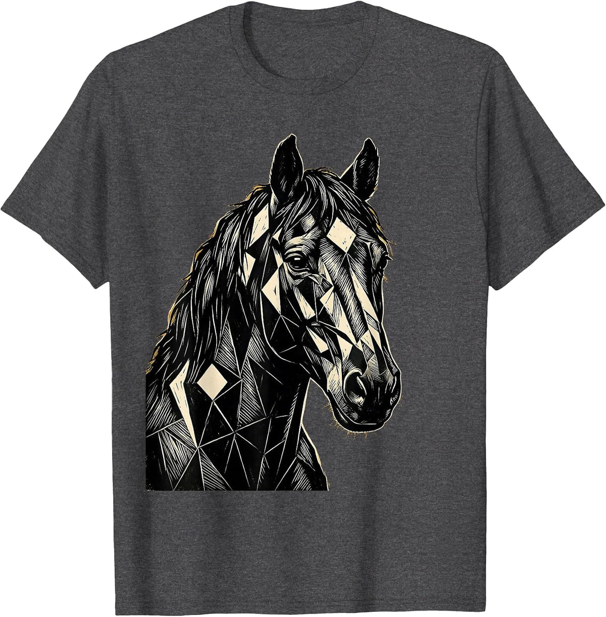 Men's Geometric Horse Head Portrait Illustration T-Shirt - Dark Heather Grey