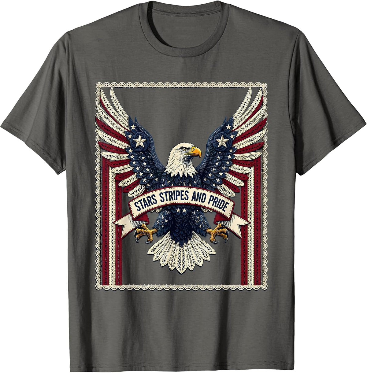 Stars Stripes and Pride Patriotic Design T-Shirt - Asphalt Grey
