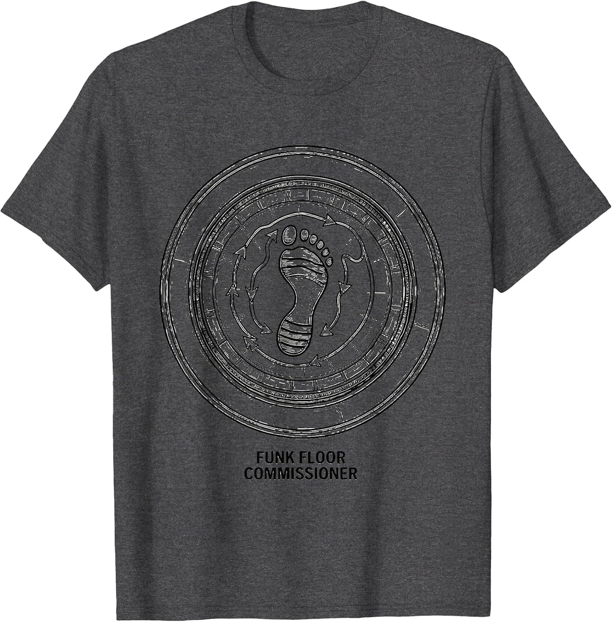 Funk Floor Commissioner Retro 70s Disco Party Humor T-Shirt - Dark Heather Grey