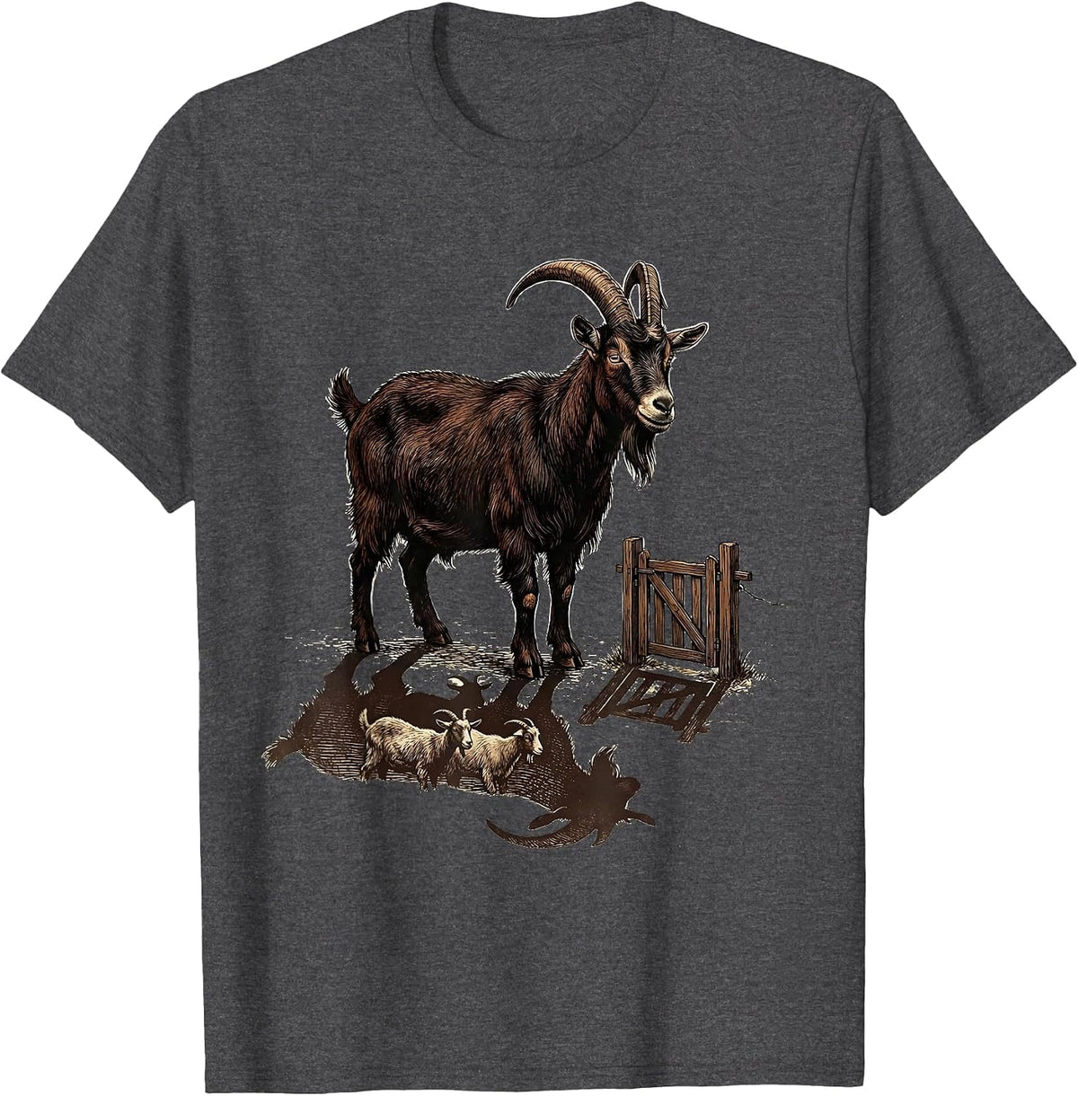 Men's Placid Horned Goat Vintage Farm Humor Goat Lover T-Shirt - Dark Heather Grey