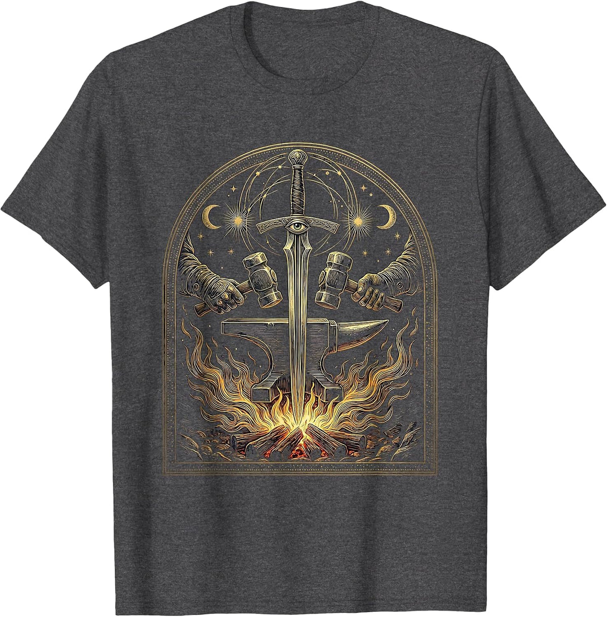 Renaissance Blacksmith Forging Sword Graphic T-Shirt - Dark Heather Grey