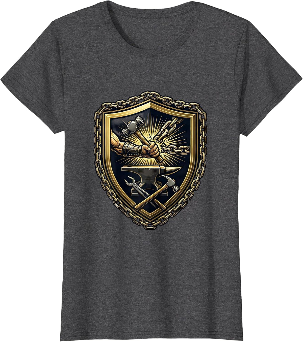 Women's Medieval Blacksmith Forging Chainmail Anvil Art T-Shirt - Dark Heather Grey