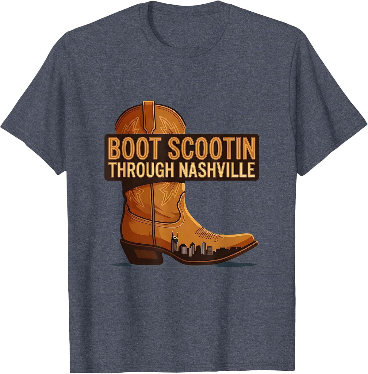 Boot Scootin Through Nashville Graphic Design T-Shirt - Heather Blue
