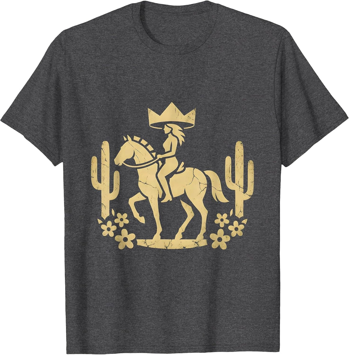 Rodeo Horseback Silhouette at Dusk Graphic T-Shirt - Dark Heather Grey