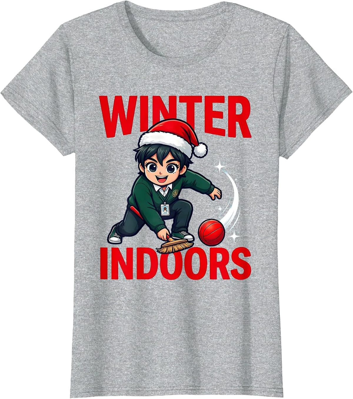 WINTER INDOORS Funny School Staff Christmas T-Shirt - Heather Grey
