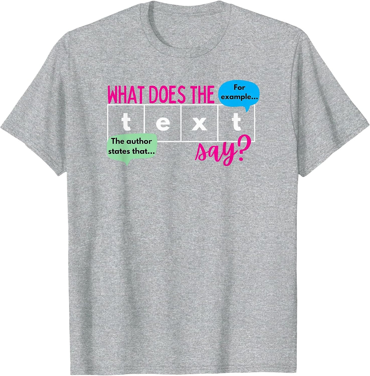What Does the Text Say Text Evidence Funny Reading Teacher T-Shirt - Heather Grey