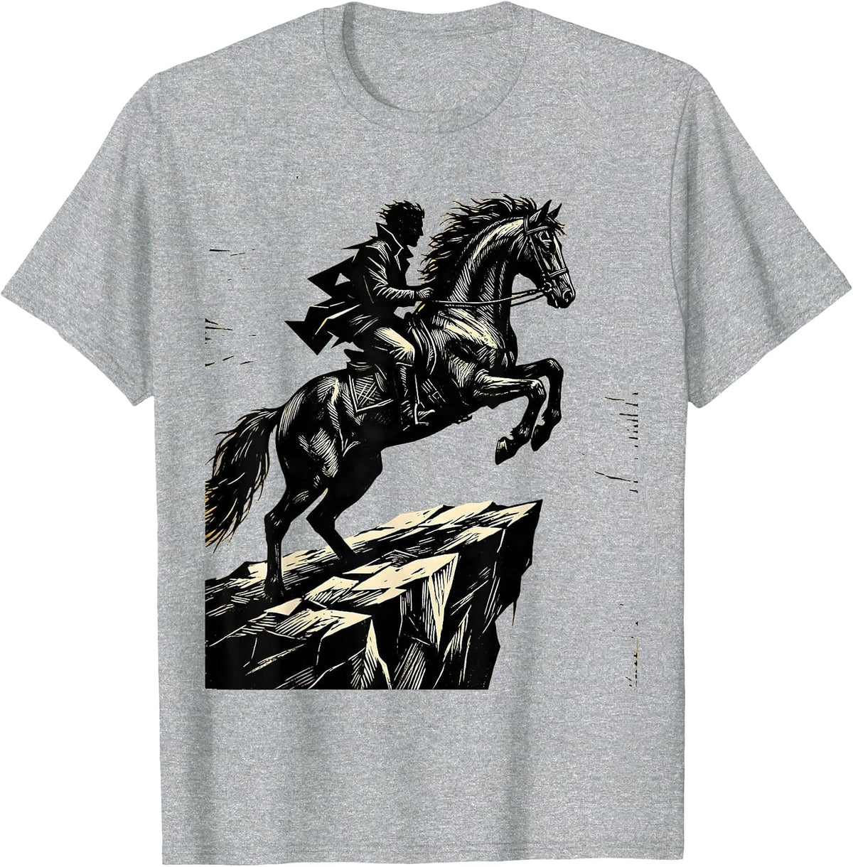 Men's Horse and Rider Silhouette Cliff Edge Design T-Shirt - Heather Grey
