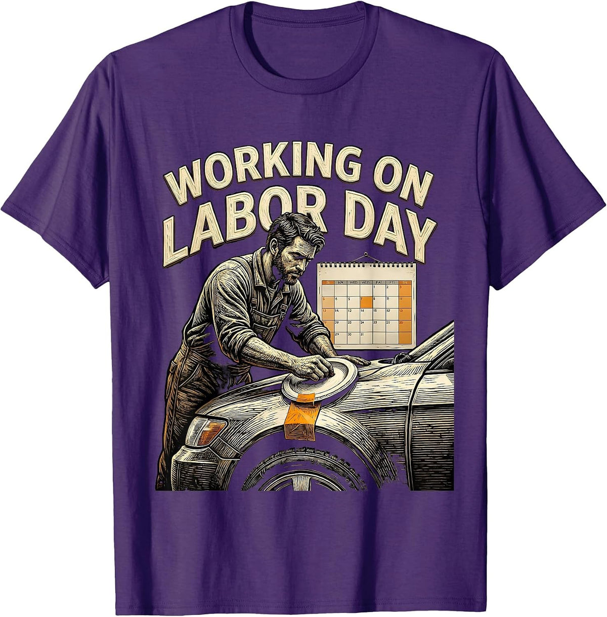 Men's Working On Labor Day Funny Tradesman Humor T-Shirt - Purple