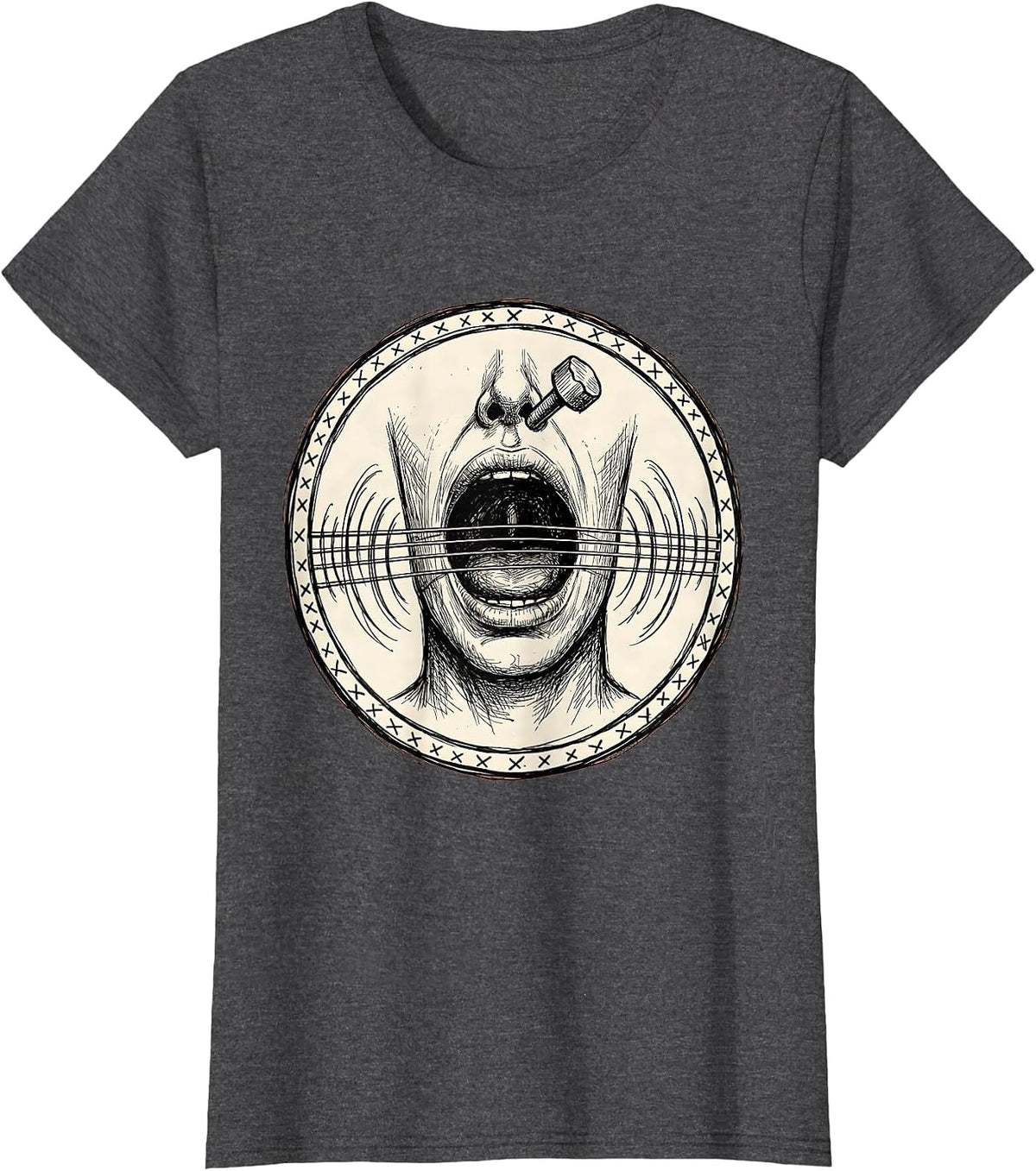 Women's Speech Therapy Vocal Cords Guitar Strings Design T-Shirt - Dark Heather Grey