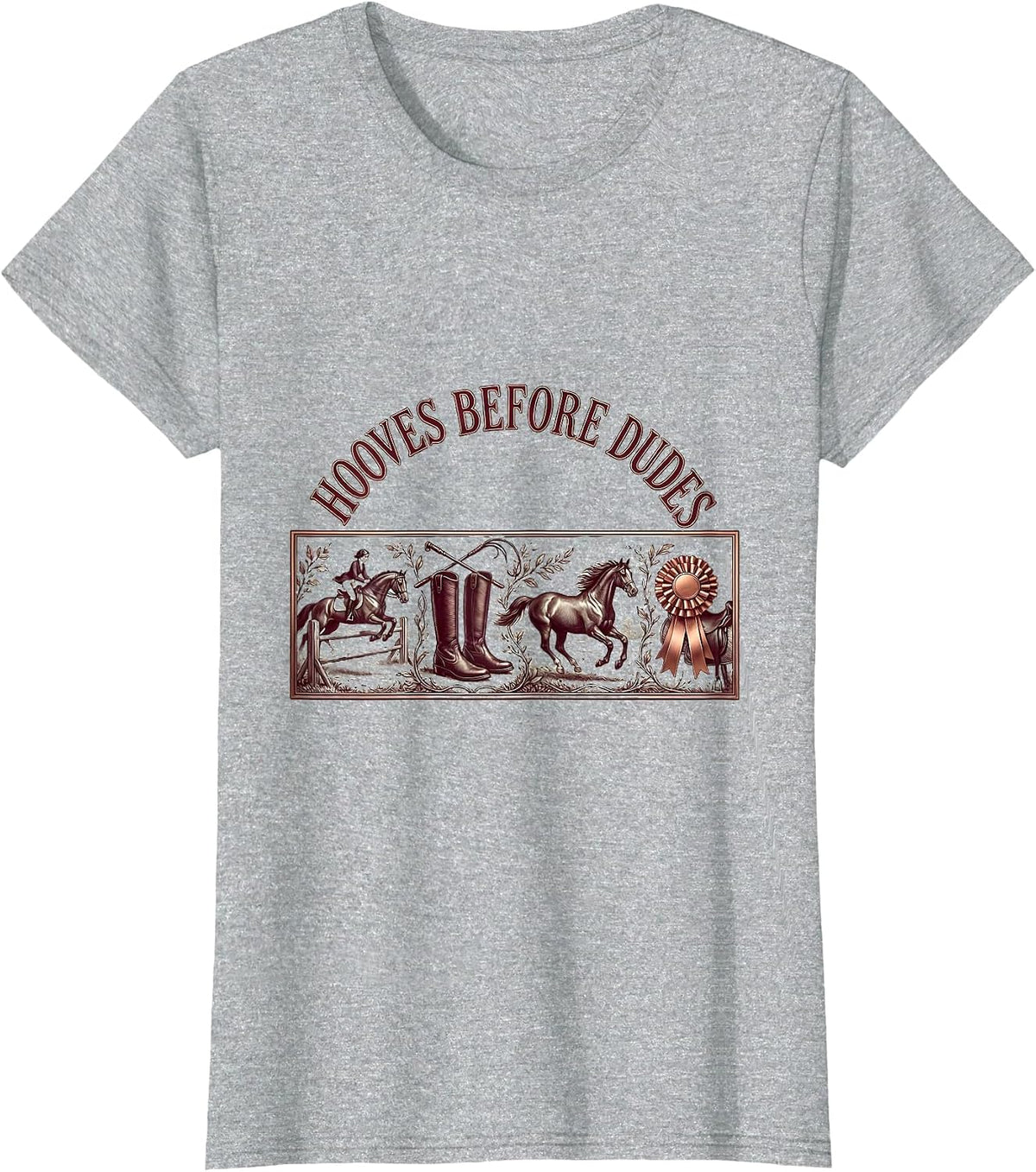 Women's Hooves Before Dudes Equestrian Design T-Shirt - Heather Grey