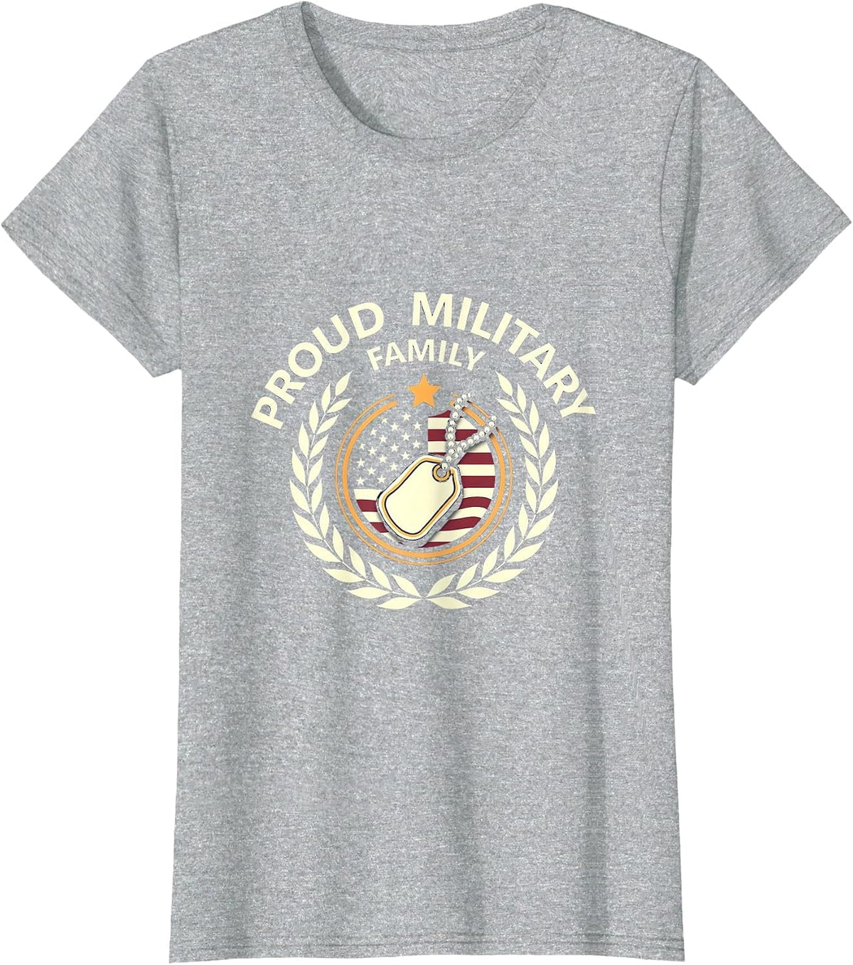Proud Military Family Patriotic Support Design T-Shirt - Heather Grey
