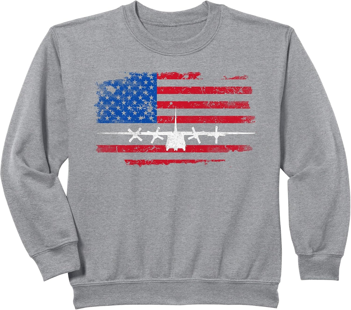 Vintage American Flag C-130 Military Plane Pilot Sweatshirt - Heather Grey