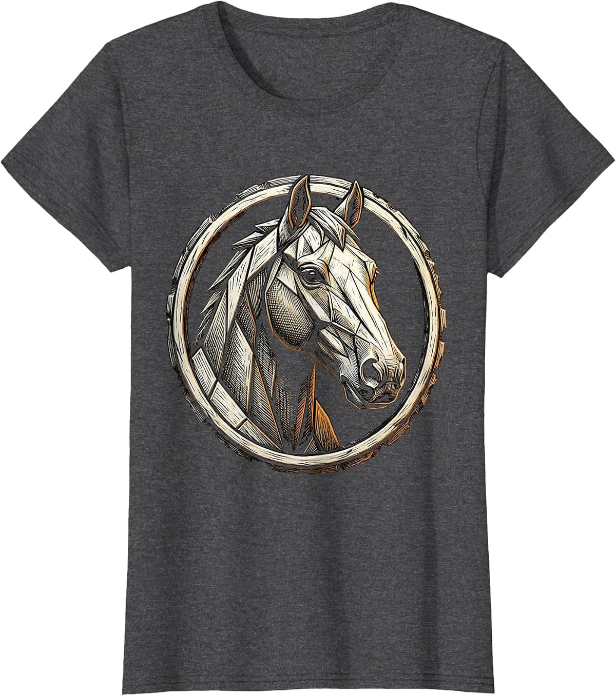 Women's Geometric Low-Poly Horse Head Art Design T-Shirt - Dark Heather Grey