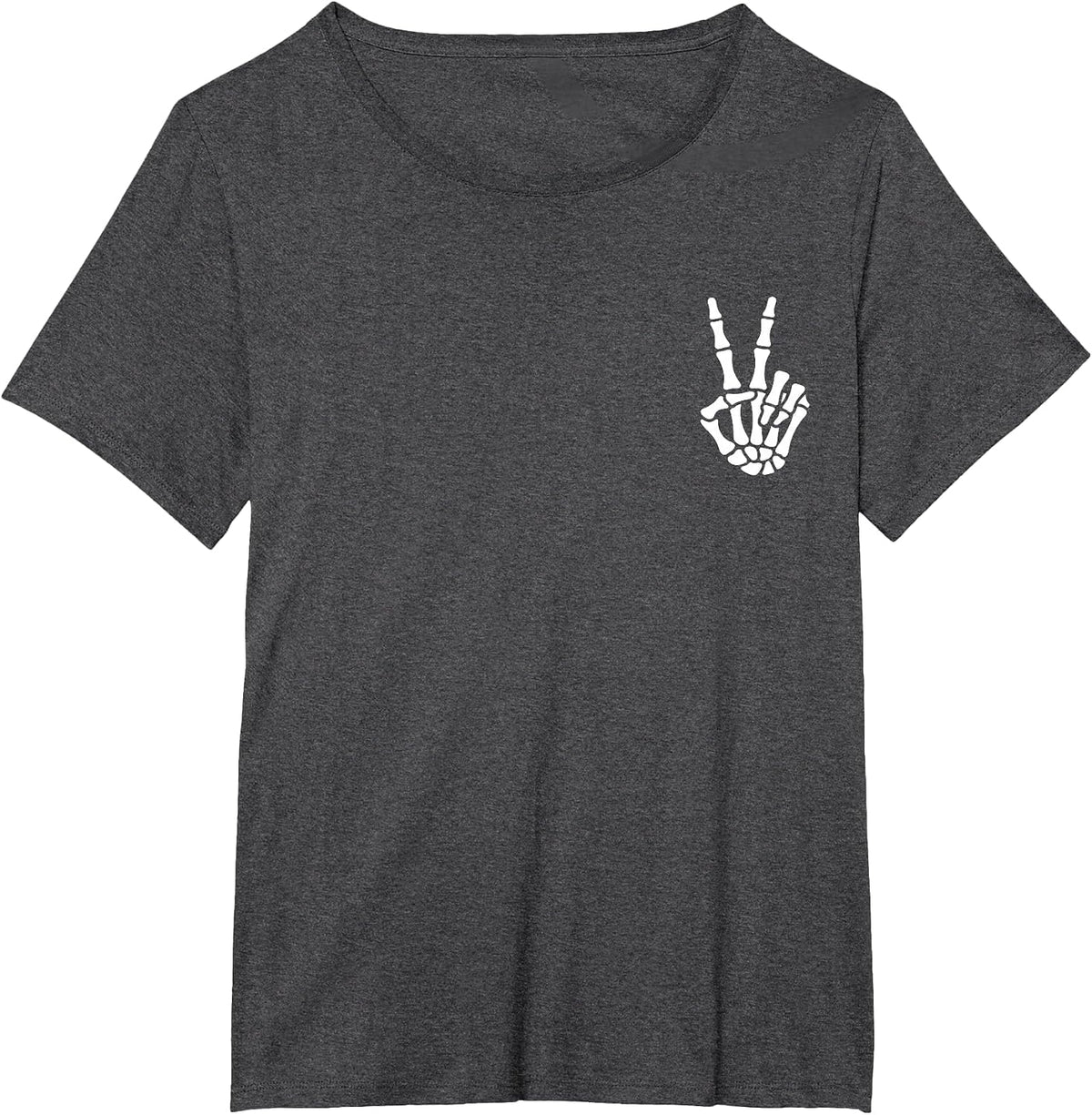 Skeleton Hand Peace Sign Bone Halloween Pocket Skeleton T-Shirt - Dark Heather Grey