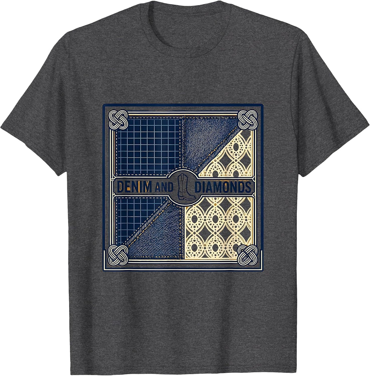 Denim and Diamonds Western Cowgirl Glam Style T-Shirt - Dark Heather Grey