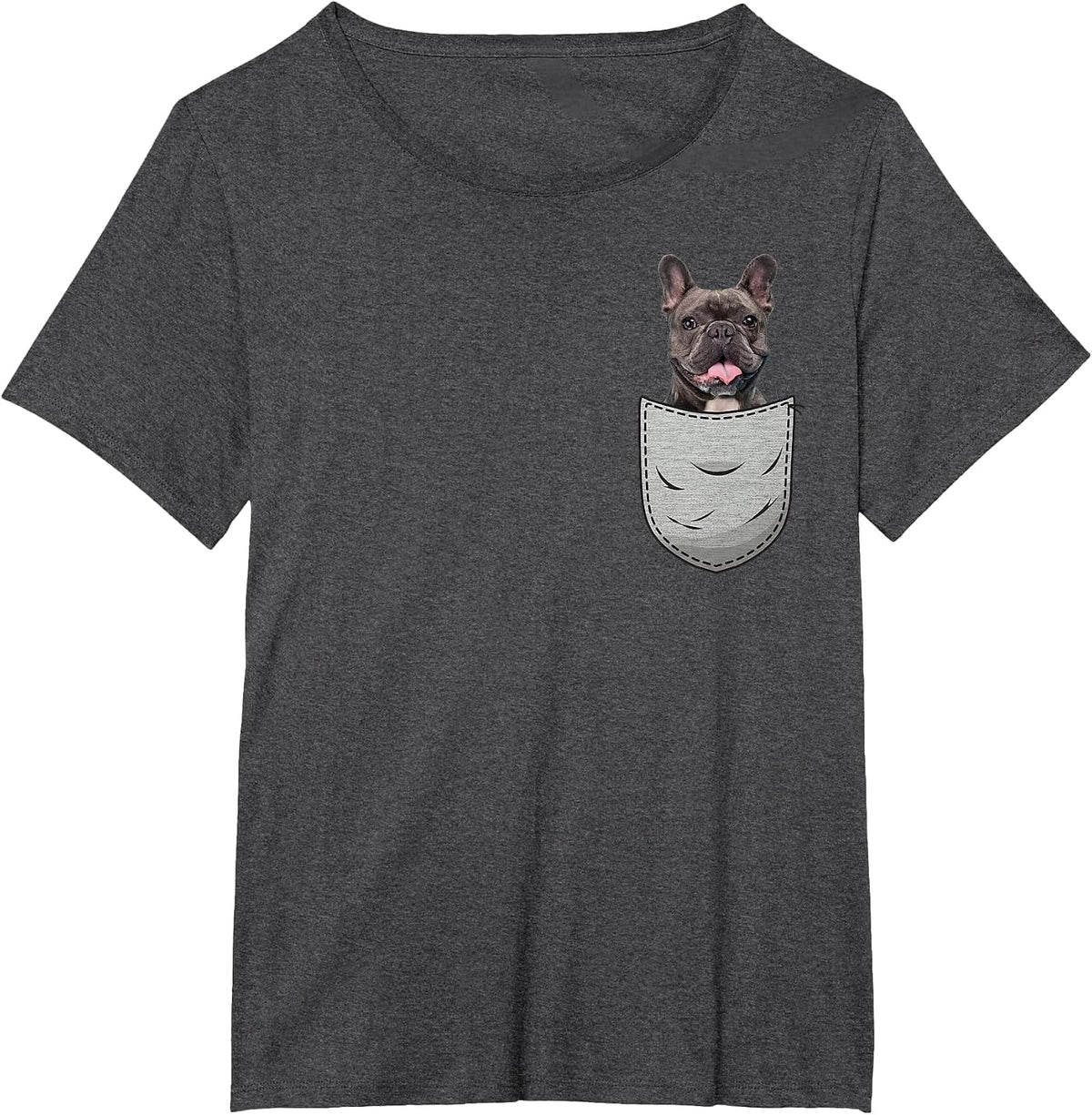 Frenchie French Bulldog Chest Pocket T-Shirt - Dark Heather Grey
