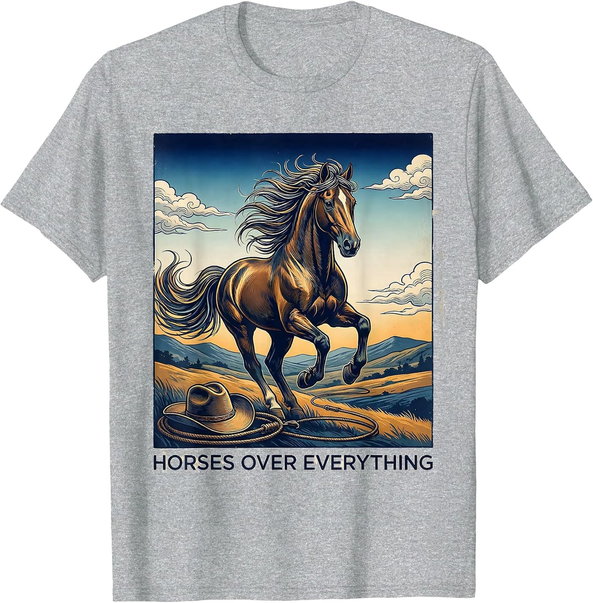 Men's Horses Over Everything Cowgirl Design T-Shirt - Heather Grey