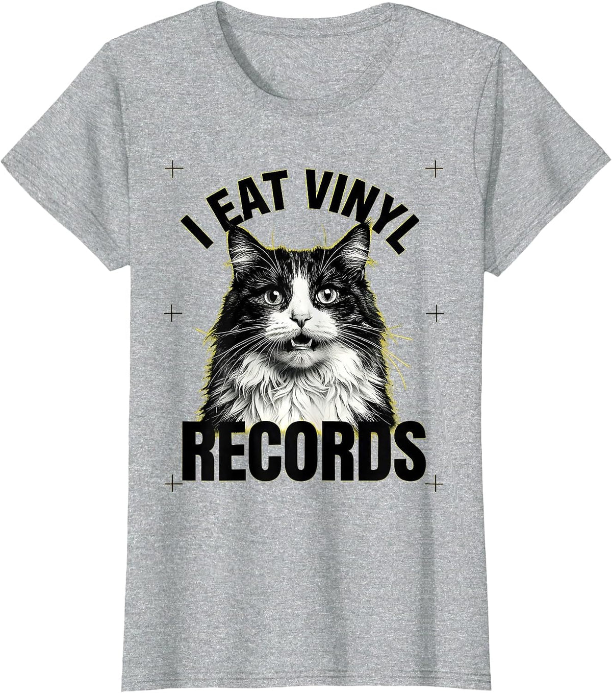 I Eat Vinyl Records Funny Cat Meme Bootleg Graphic T-Shirt - Heather Grey