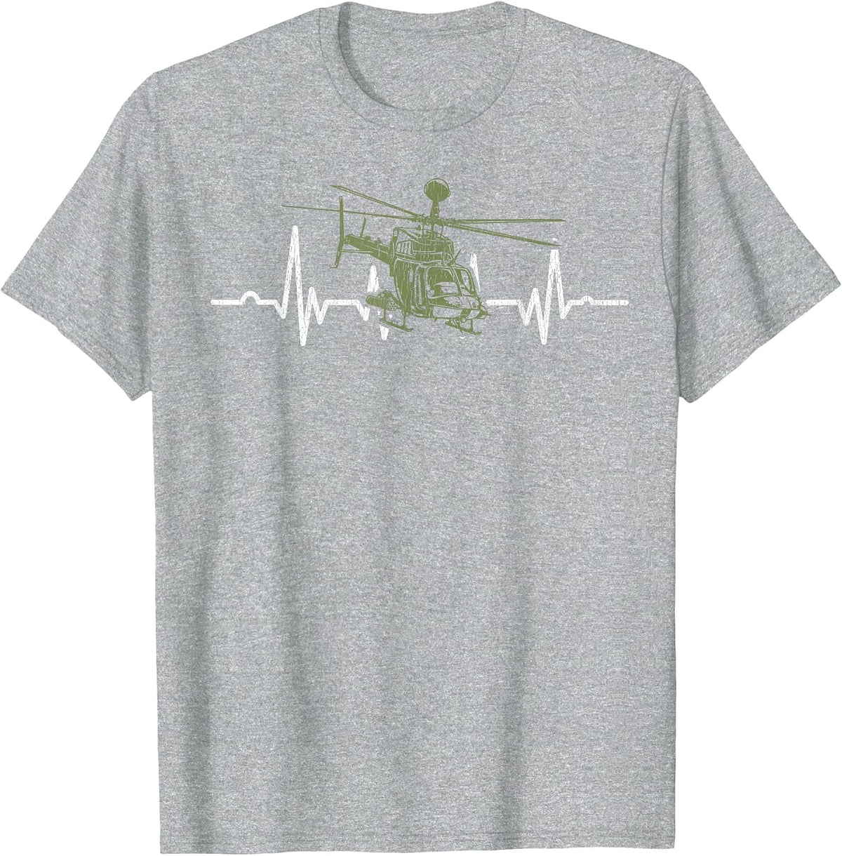 OH-58D Kiowa Warrior Helicopter EKG Heartbeat Pilot Veteran T-Shirt - Heather Grey