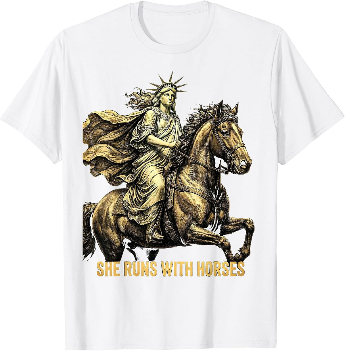 Men's She Runs With Horses Equestrian Design T-Shirt - White