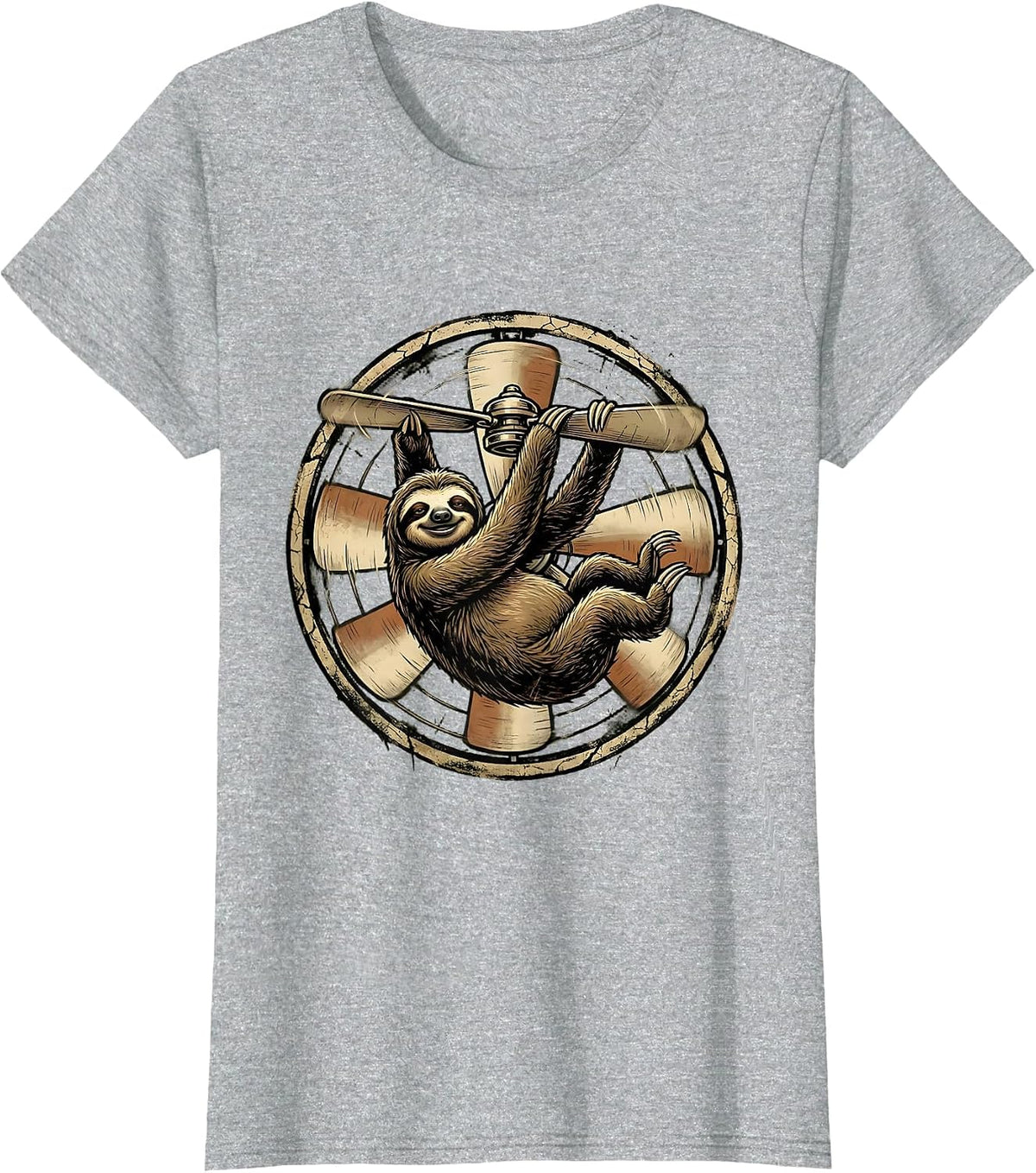 Lazy Sloth Hanging From Office Ceiling Fan T-Shirt - Heather Grey