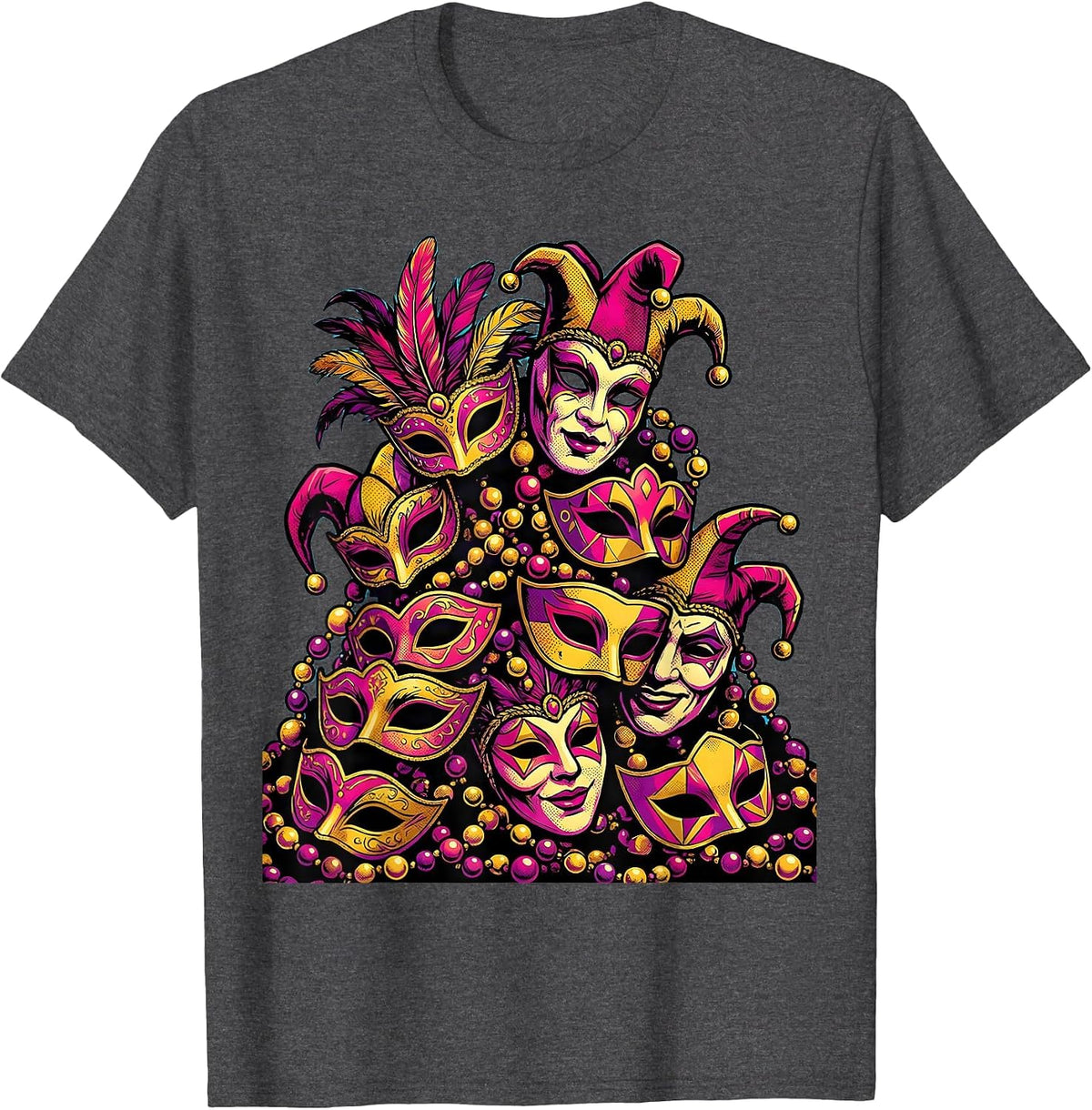 Mardi Gras Masquerade Mask Treasure Heap T-Shirt - Dark Heather Grey