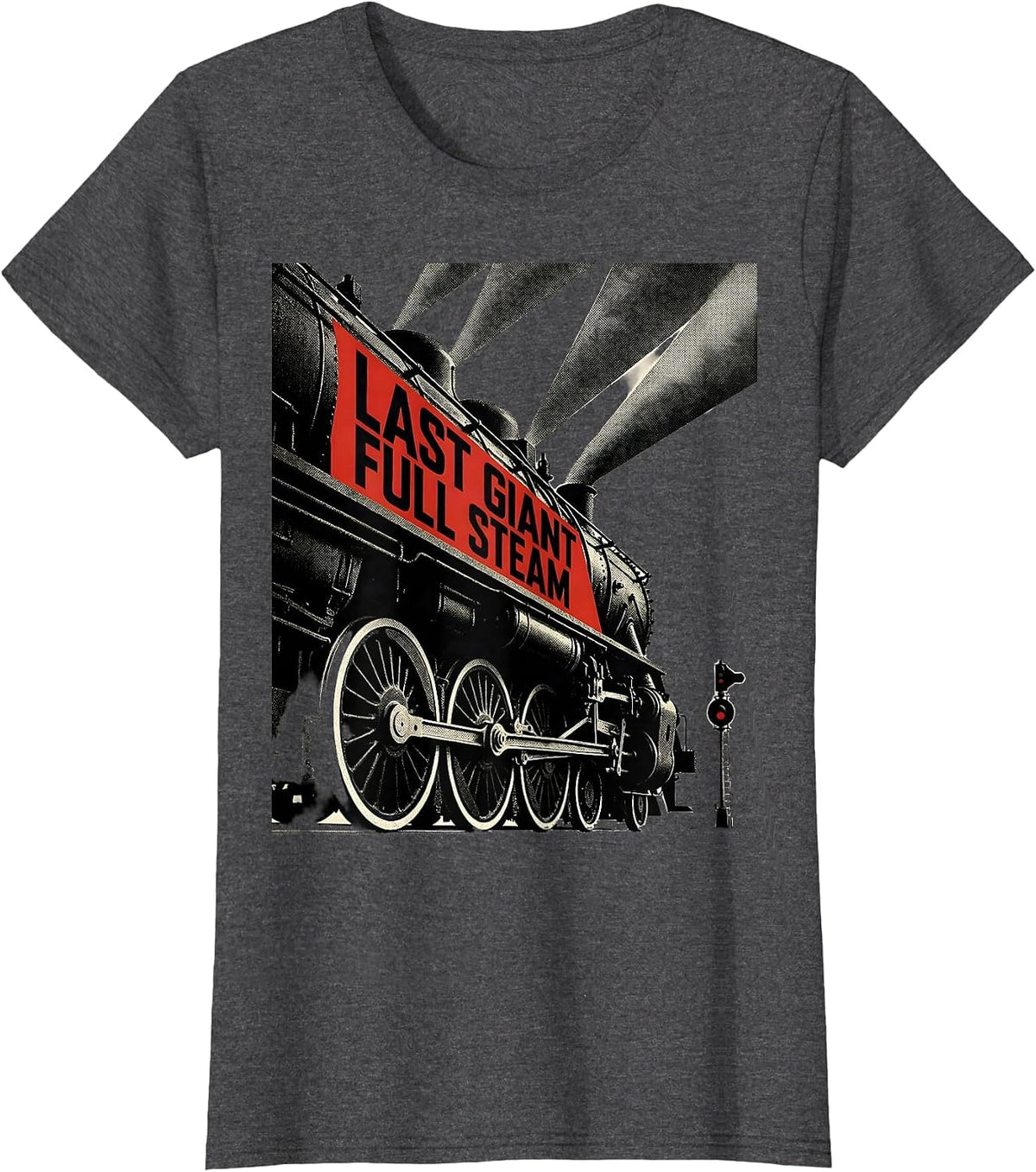 Women's Last Giant Full Steam Constructivist Poster Steam Train T-Shirt - Dark Heather Grey