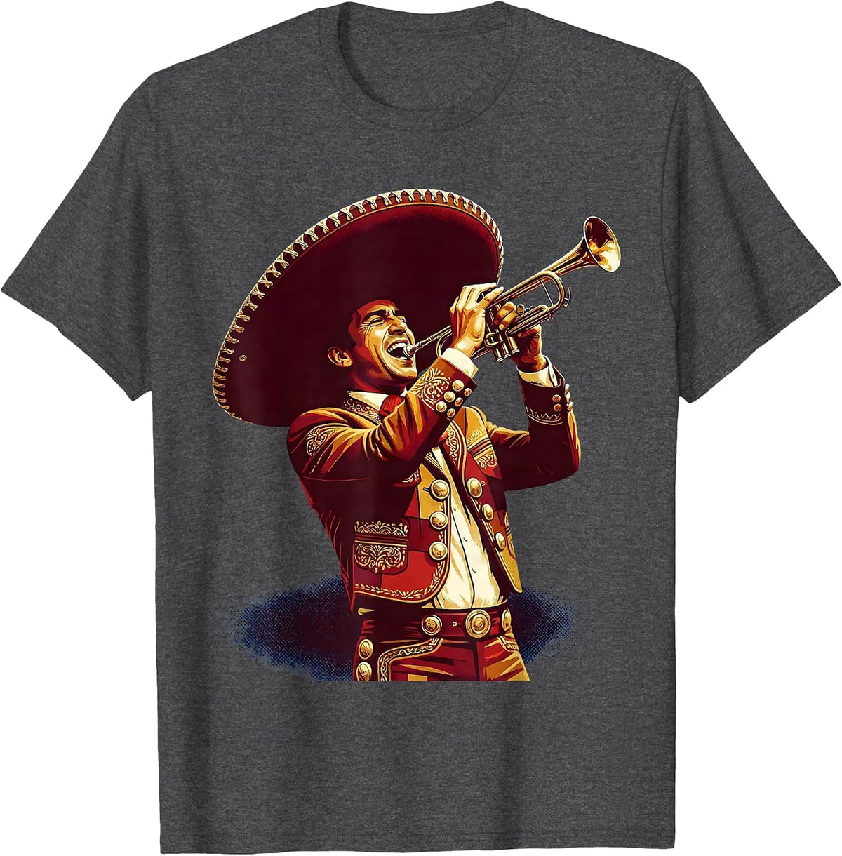 Mariachi Singer Sombrero Graphic Design T-Shirt - Dark Heather Grey