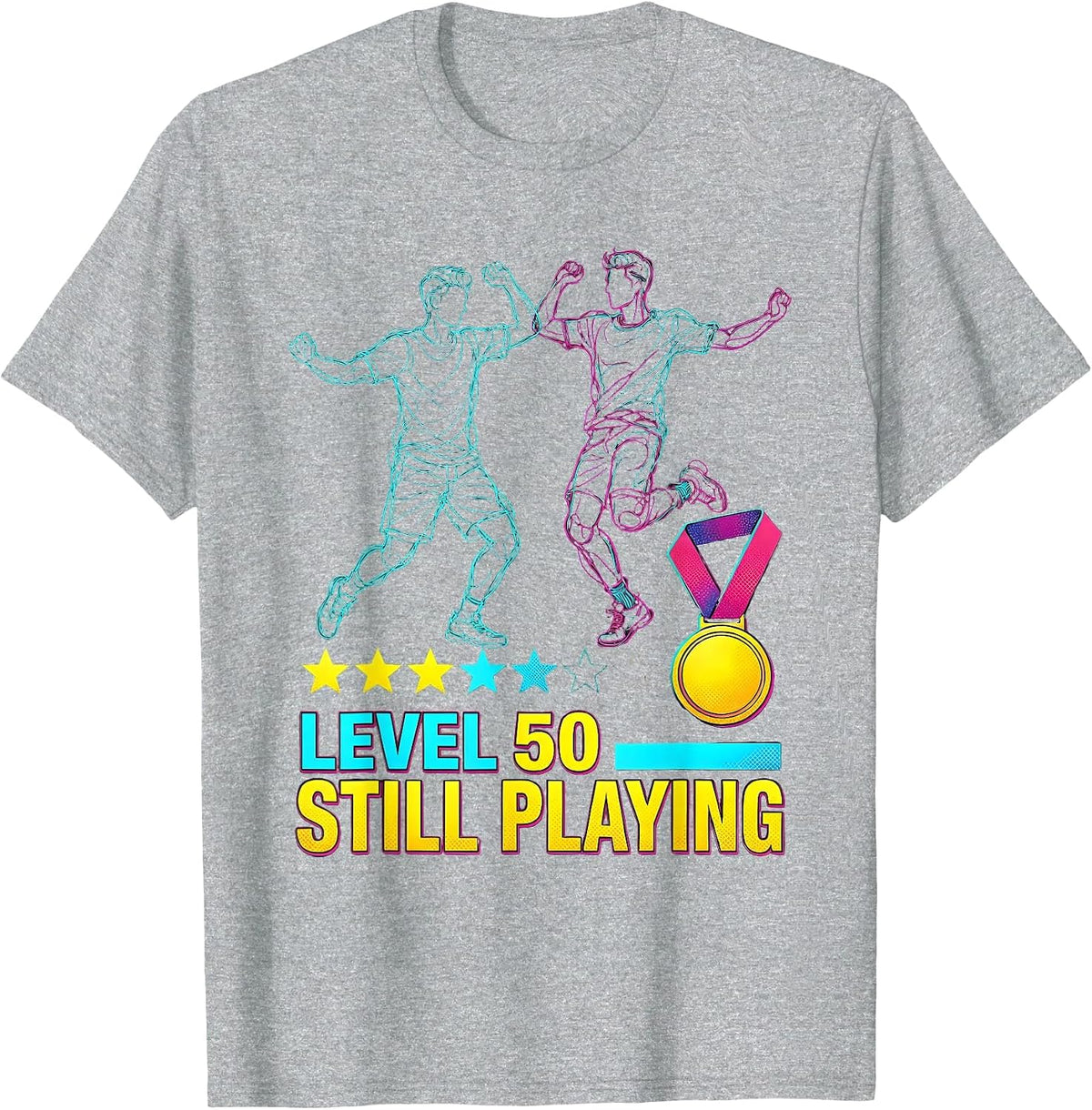 Men's Level 50 Still Playing Pop Art Bachelor Party Anniversary T-Shirt - Heather Grey