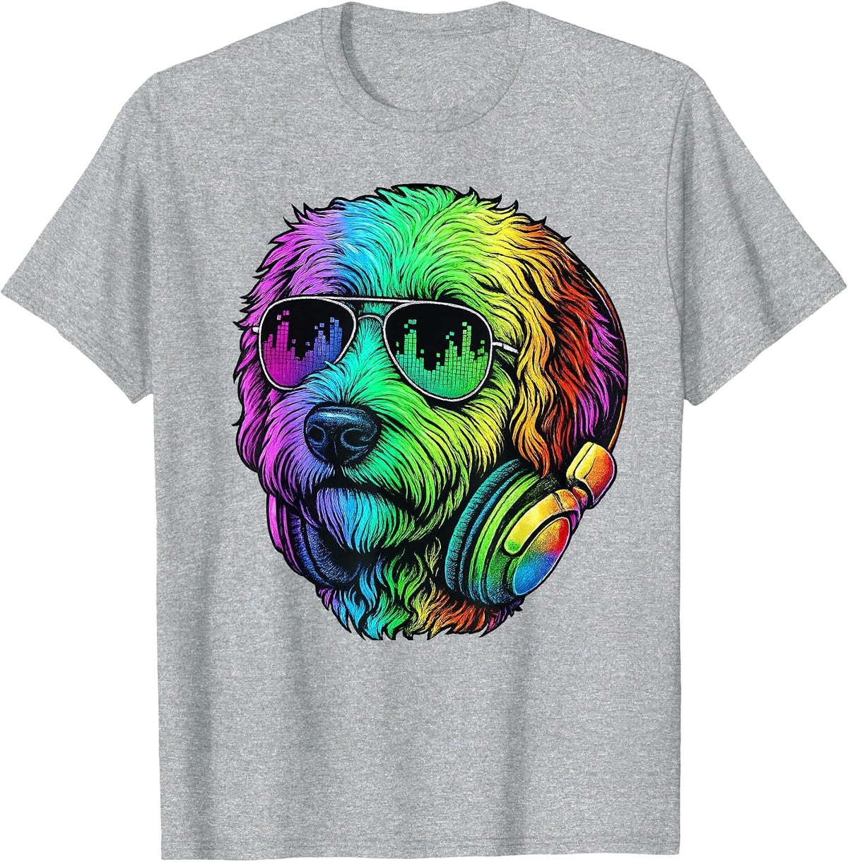 Goldendoodle DJ Headphones Retro Music Dog Lover T-Shirt - Heather Grey