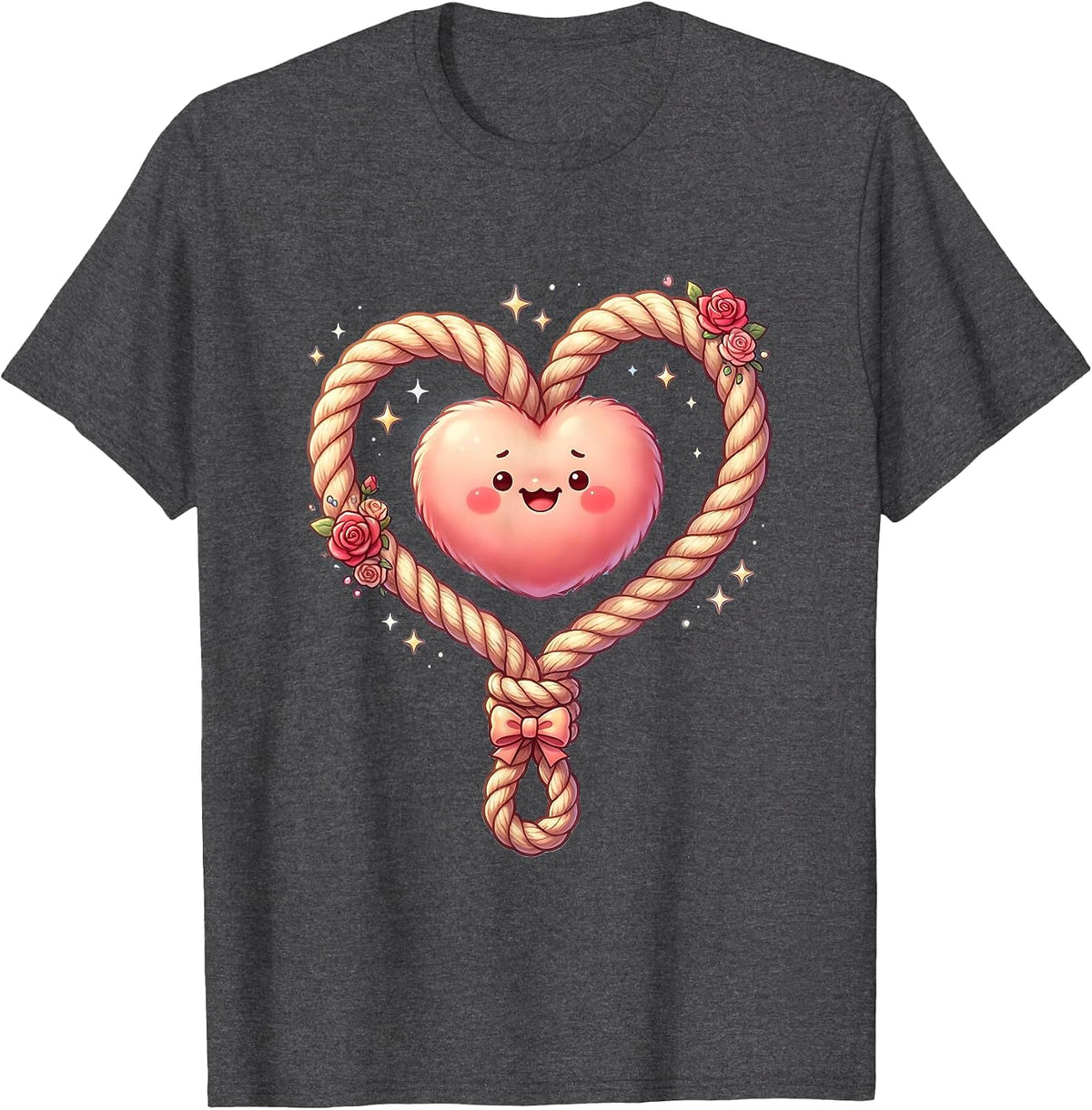 Pink Western Lasso Heart Graphic Tee T-Shirt - Dark Heather Grey