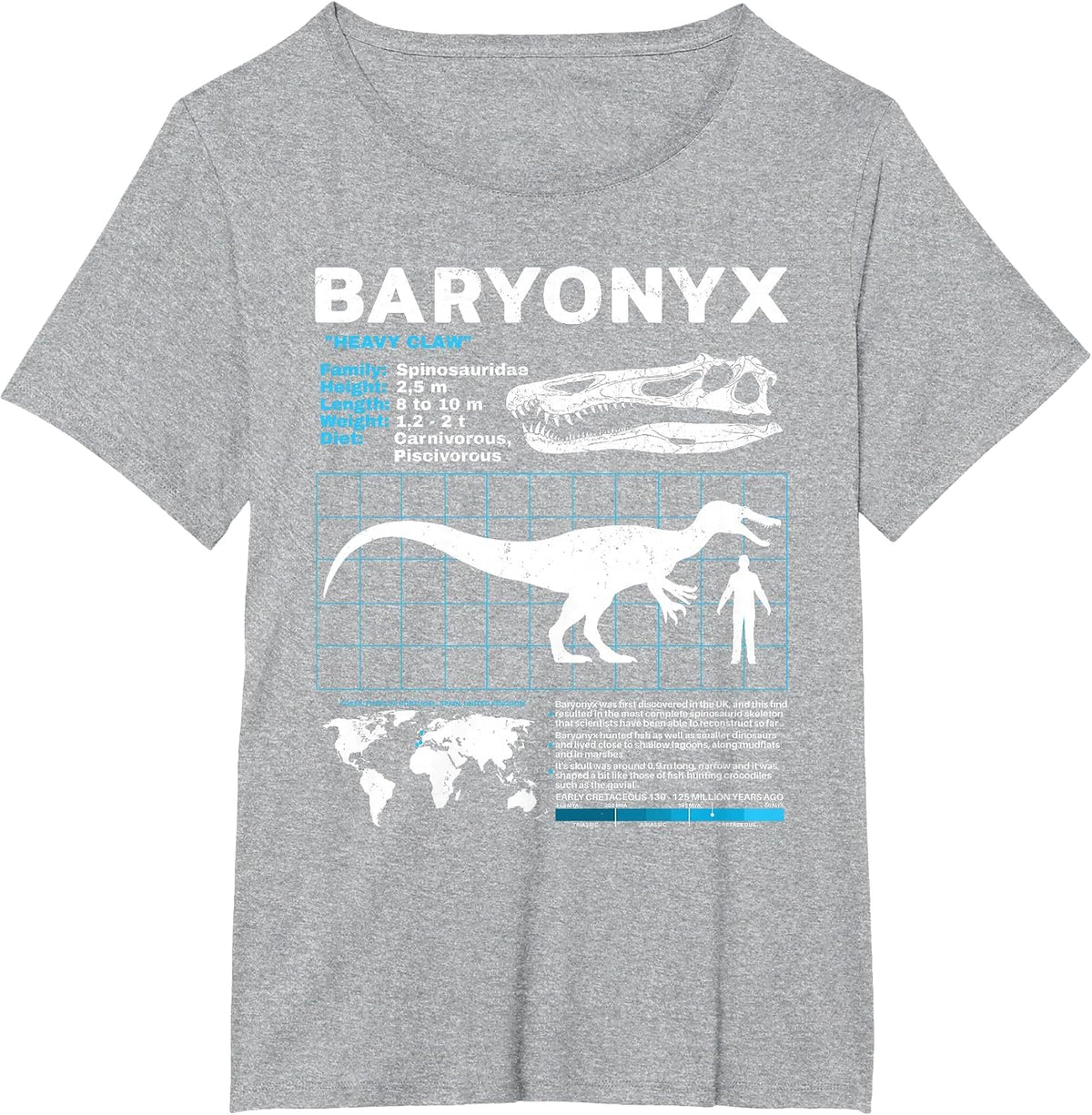 Baryonyx fact Sheet Dinosaur Facts T-Shirt - Heather Grey