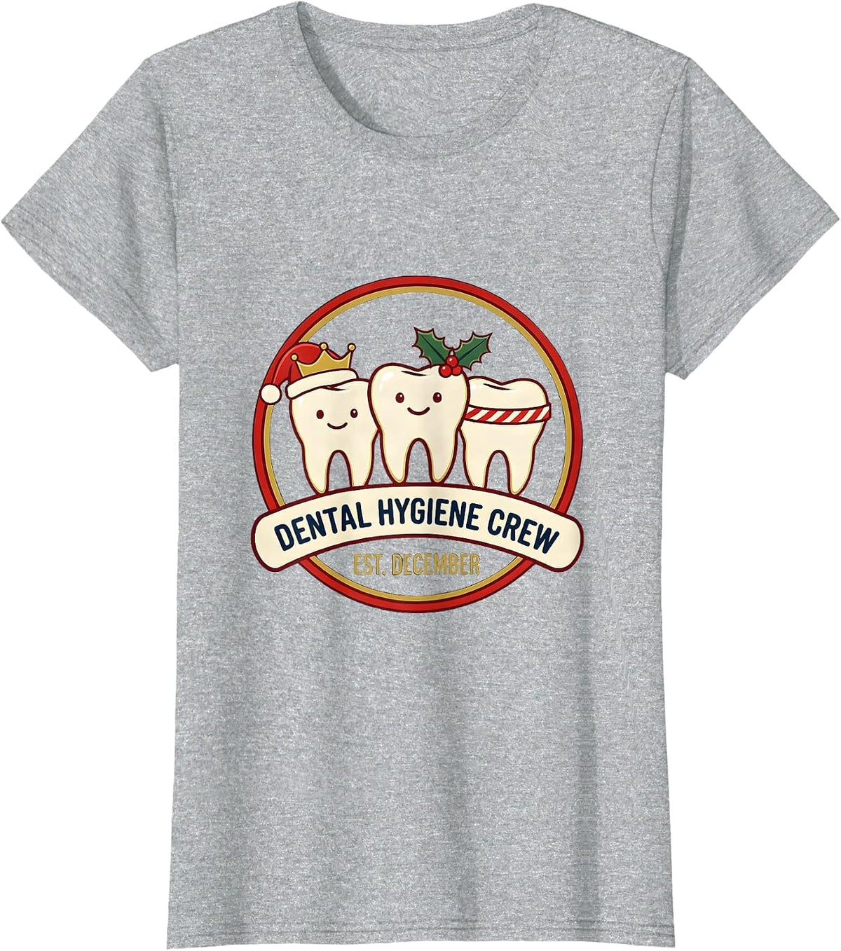 Dental Hygiene Crew, Est. December Funny Christmas Dentist T-Shirt - Heather Grey