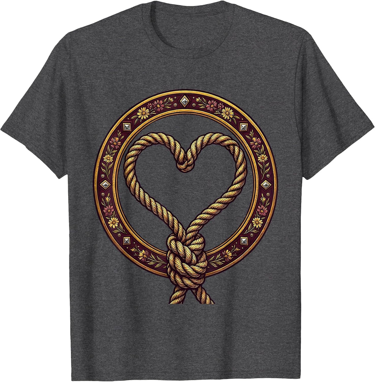 Western Lasso Heart Graphic Tee T-Shirt - Dark Heather Grey
