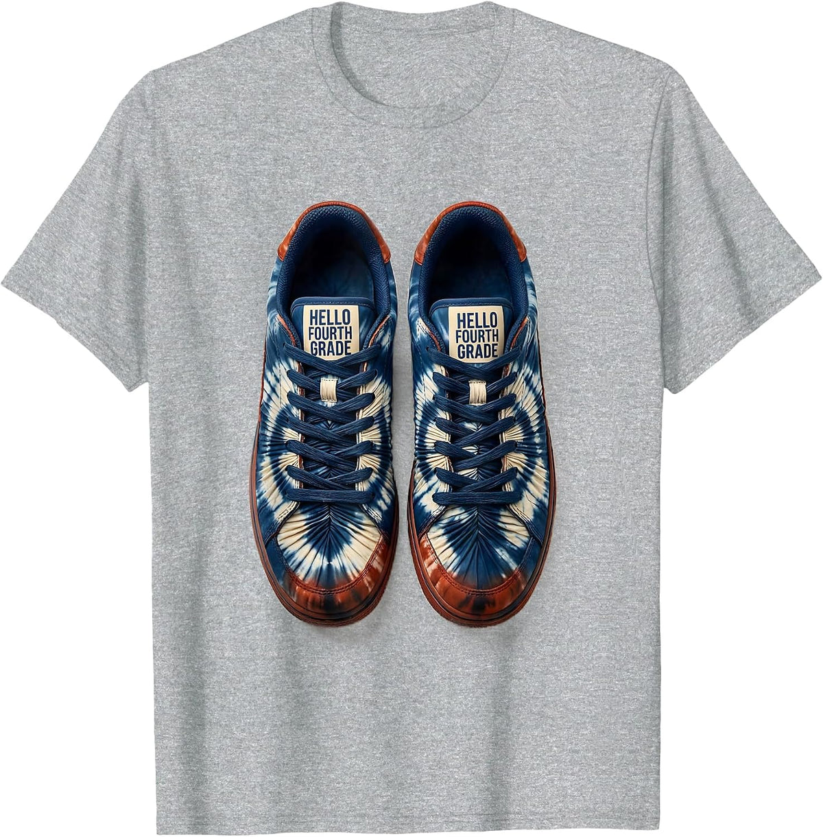 Men's Hello Fourth Grade Shibori Resist Tie Dye Back To School T-Shirt - Heather Grey