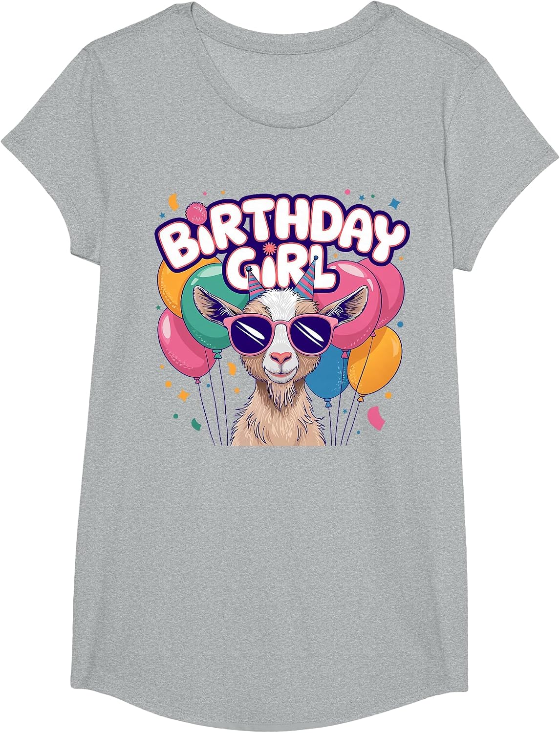 Birthday Girl Goat Kids T-Shirt - Girls Heather Grey