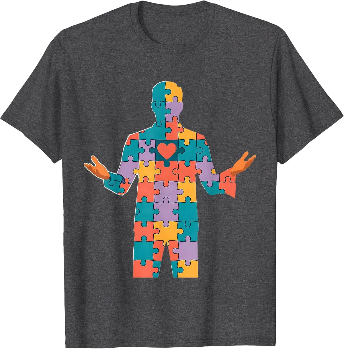 Sped Teacher Puzzle Piece Human Silhouette Design T-Shirt - Dark Heather Grey