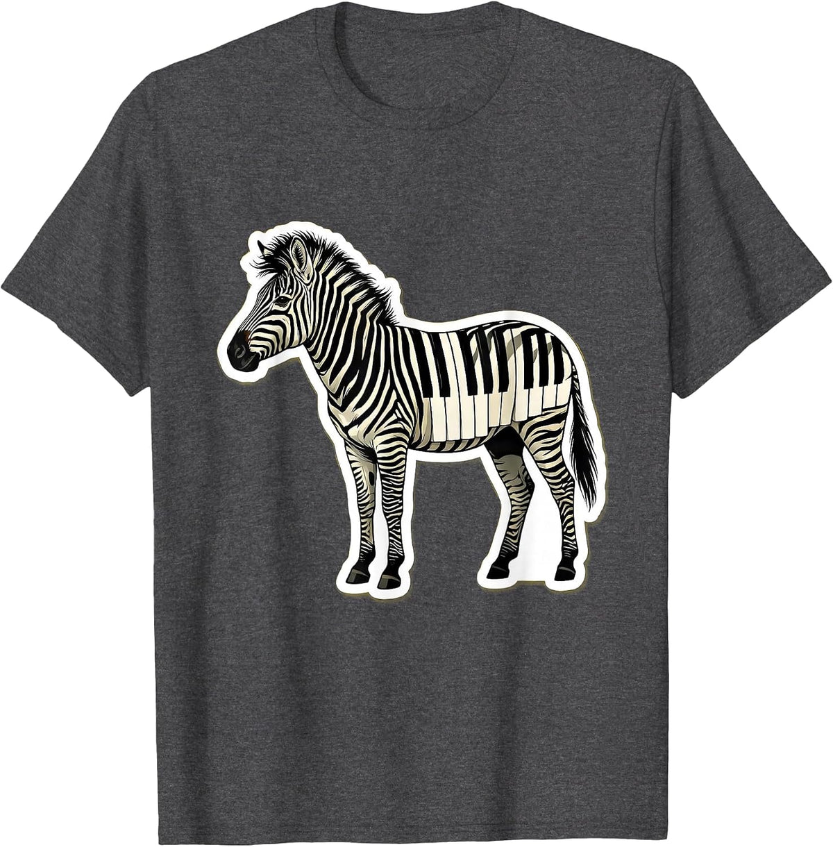 Zebra Piano Keys Music Morph Graphic Tee T-Shirt - Dark Heather Grey