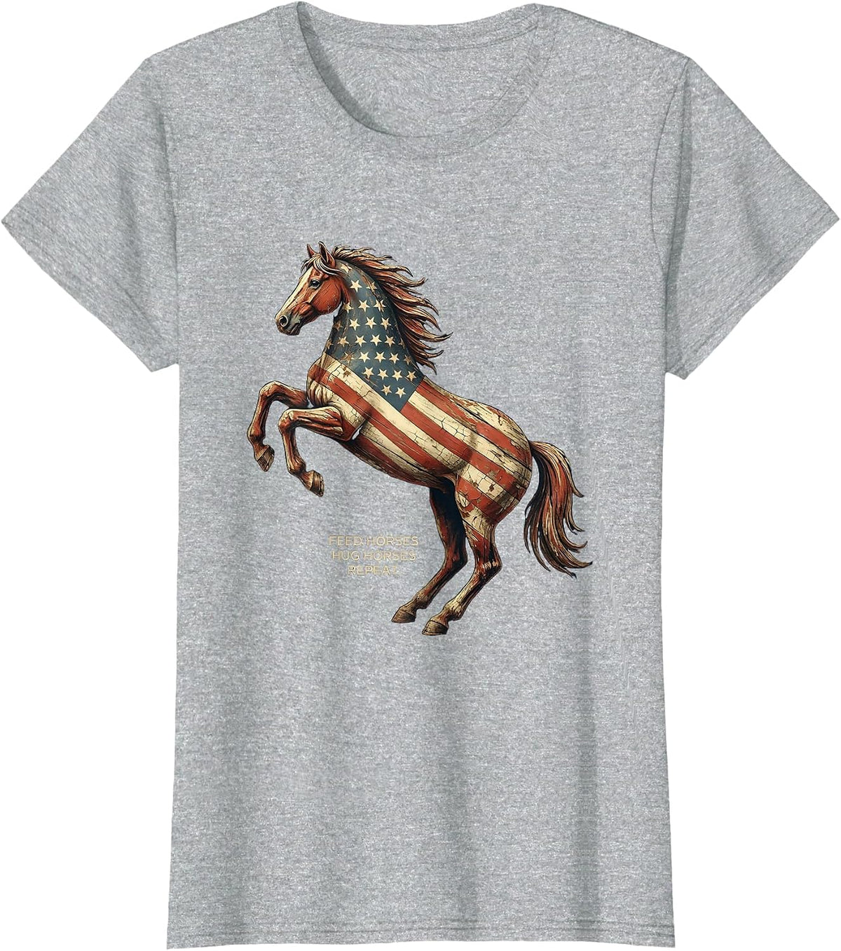 Feed Horses Hug Horses Repeat Horse Lover Design T-Shirt - Heather Grey