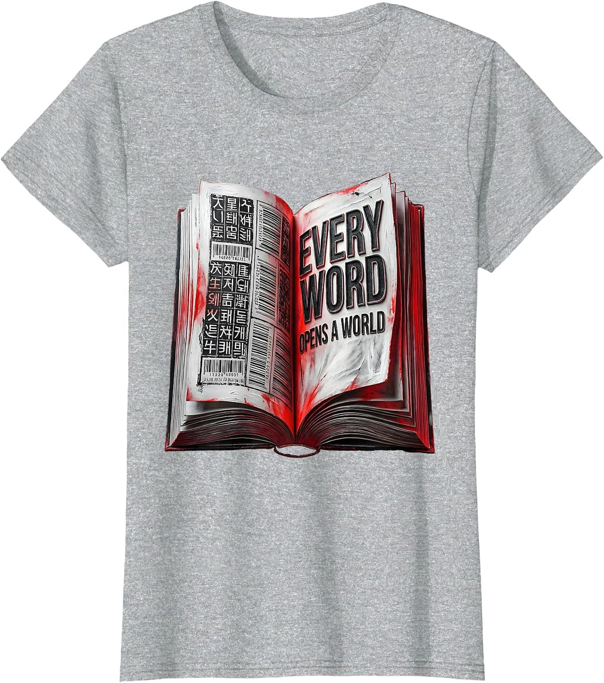 Every Word Opens a World Reading Teacher Design T-Shirt - Heather Grey