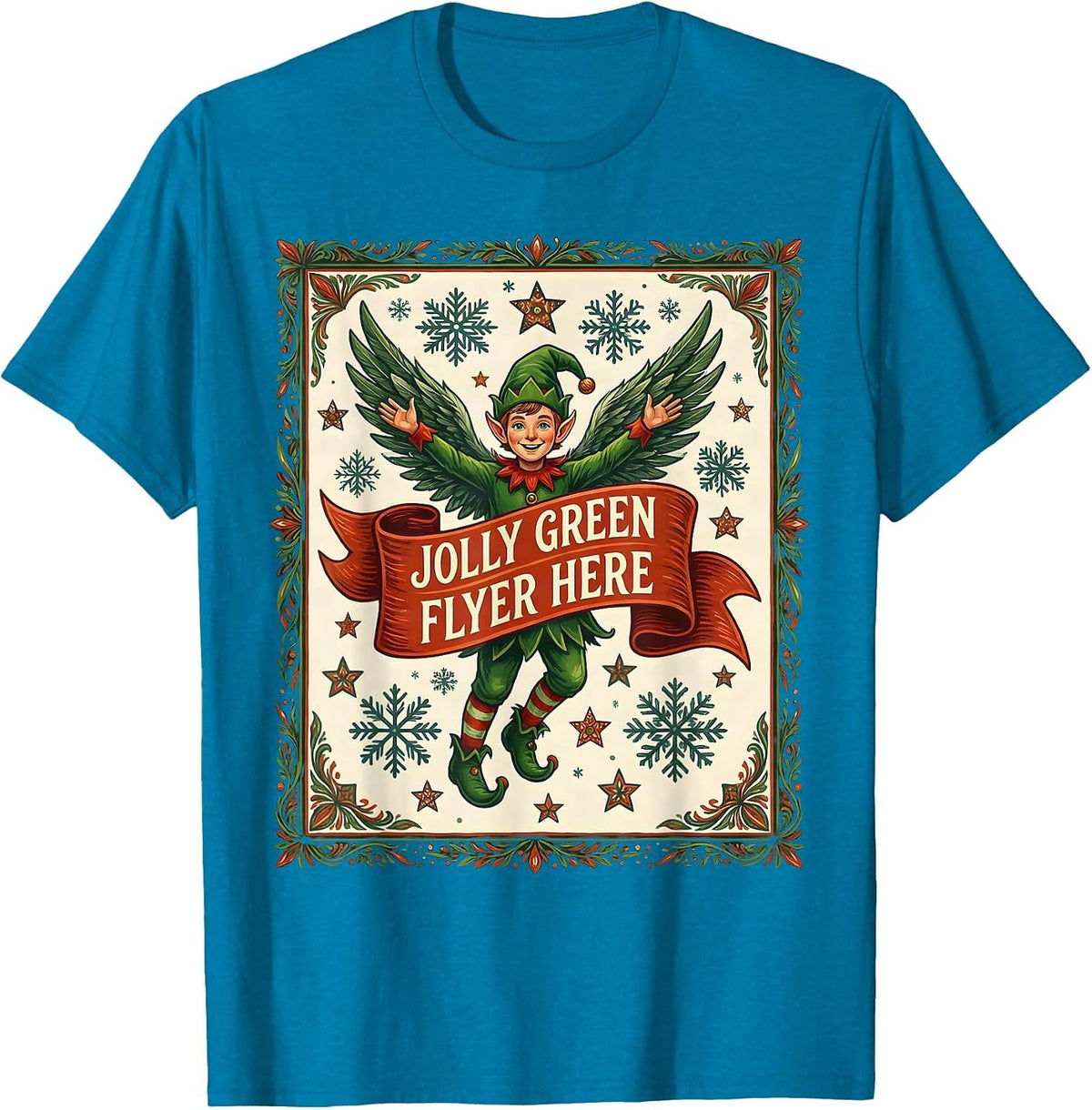 Jolly Green Flyer Christmas Aviation Design T-Shirt - Sapphire Blue