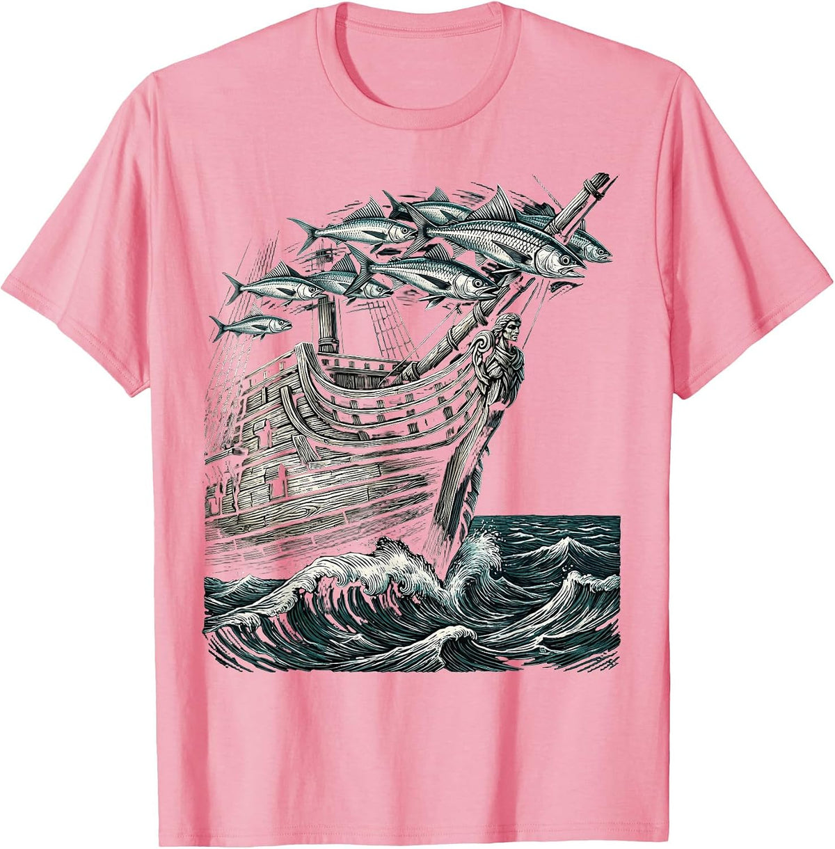 Men's Flying Fish Over Ship Bow Cruise Graphic T-Shirt - Pink